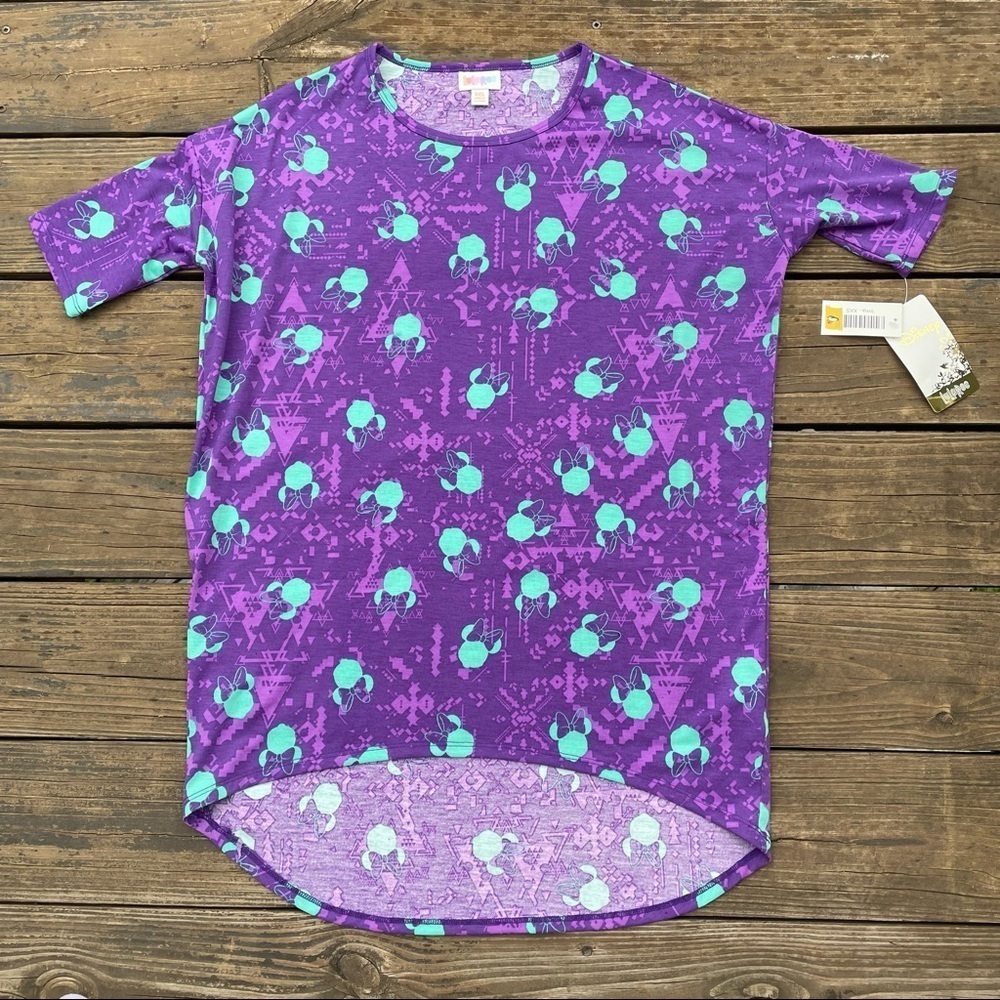 🏷‎ NWT LuLaRoe Disney Collection Irma Tunic Top XXS Purple Green Minnie Mouse